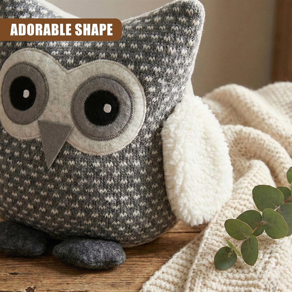 image 1 of GEEZY Novelty Owl Door Stop with Fluffy Wings, Soft Grey Decorative Stopper