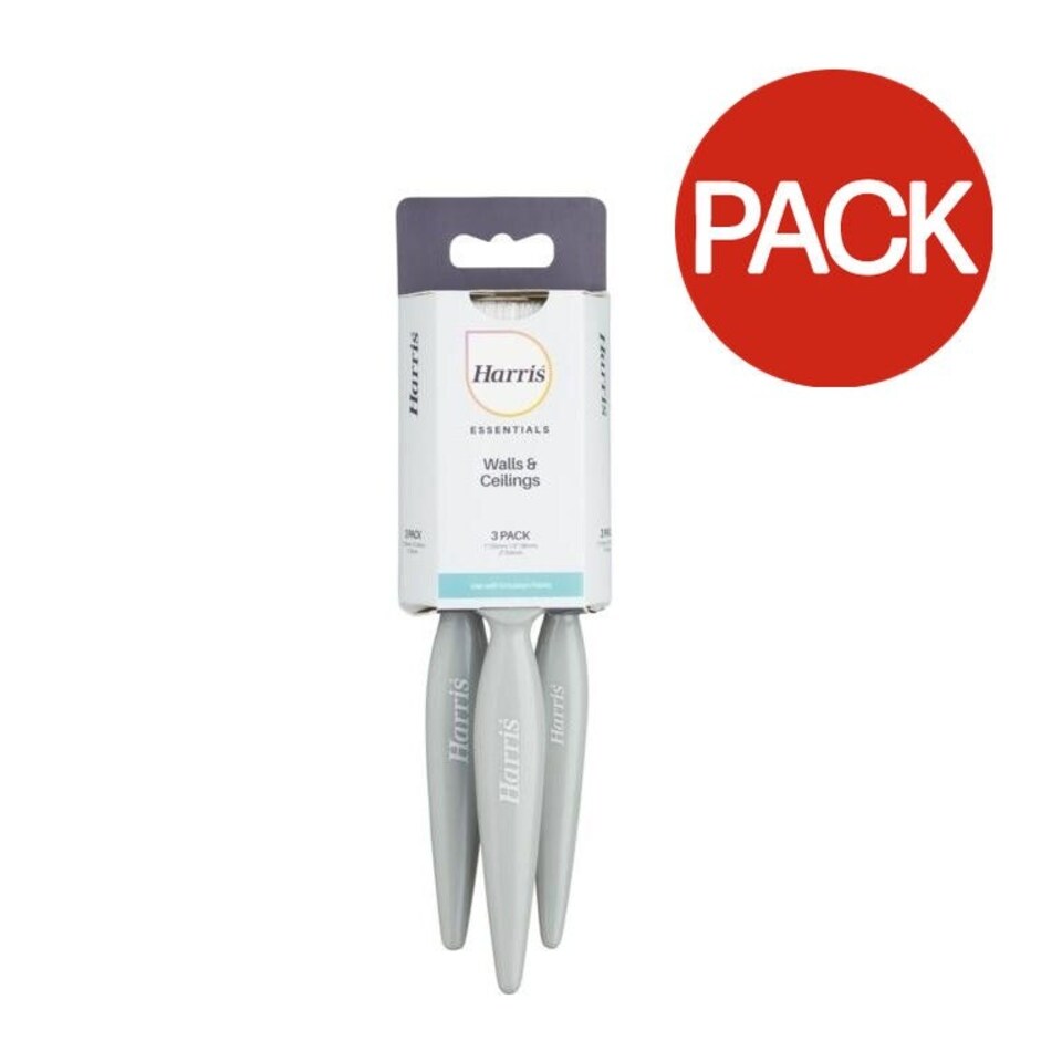 Harris Essentials Wall & Ceiling Paint Brush Set (Pack of 3) - White - One Size