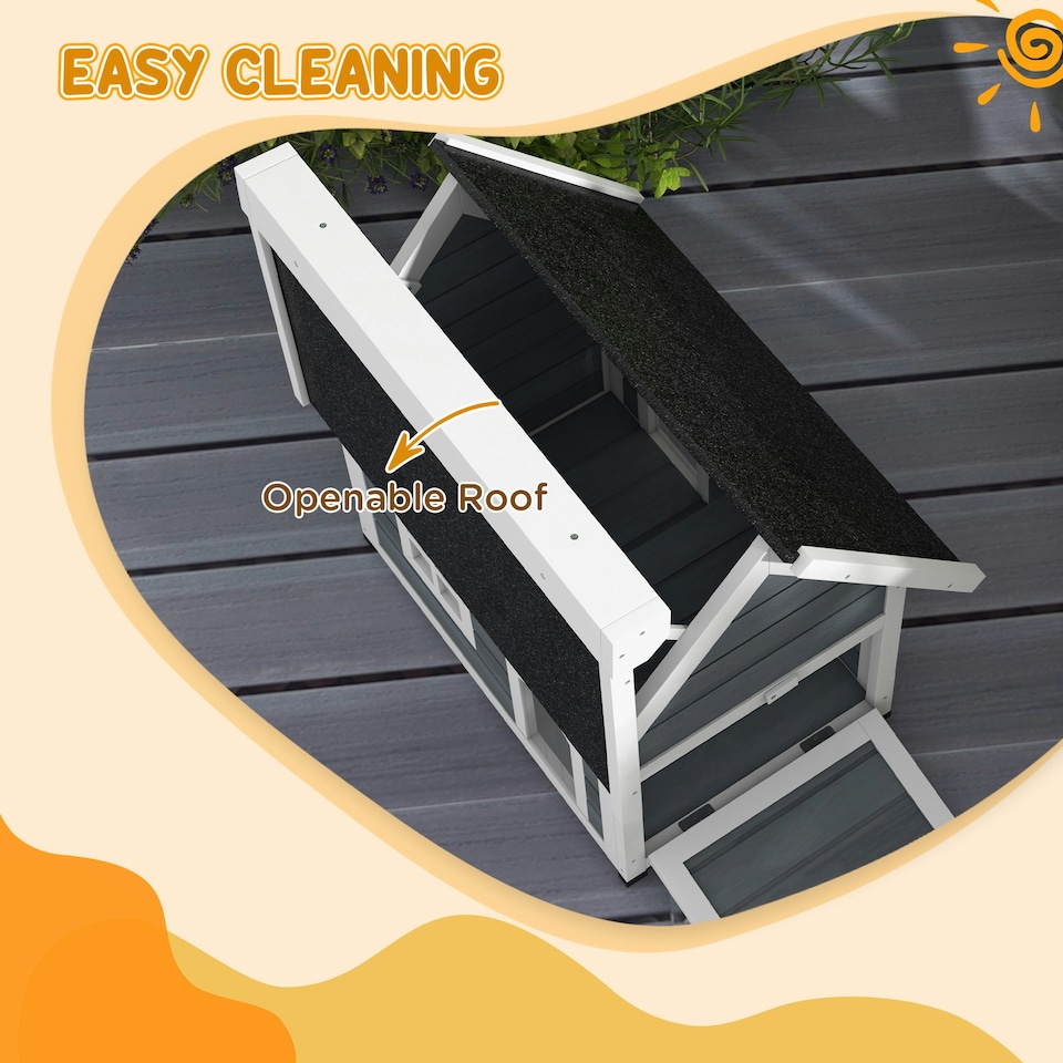 image 1 of PawHut Outdoor Feral Cat House with Openable Asphalt Roof - Grey