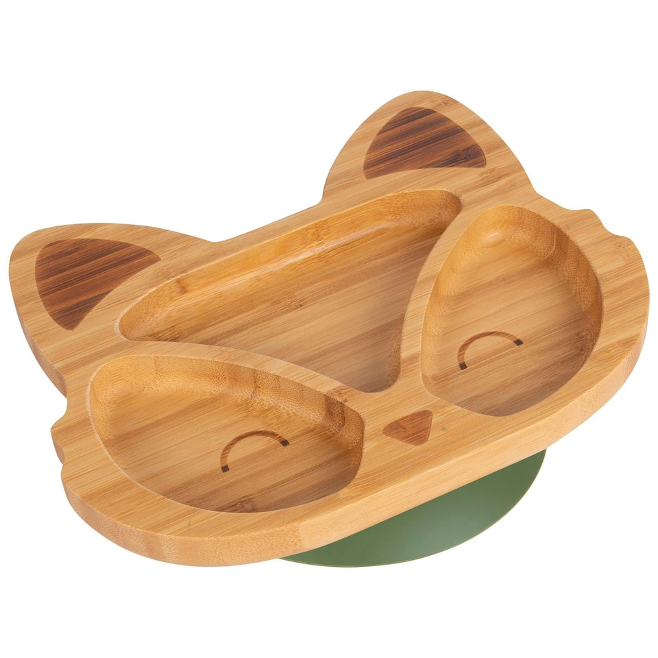 image 1 of Tiny Dining Fox Bamboo Suction Plate - Olive Green Green