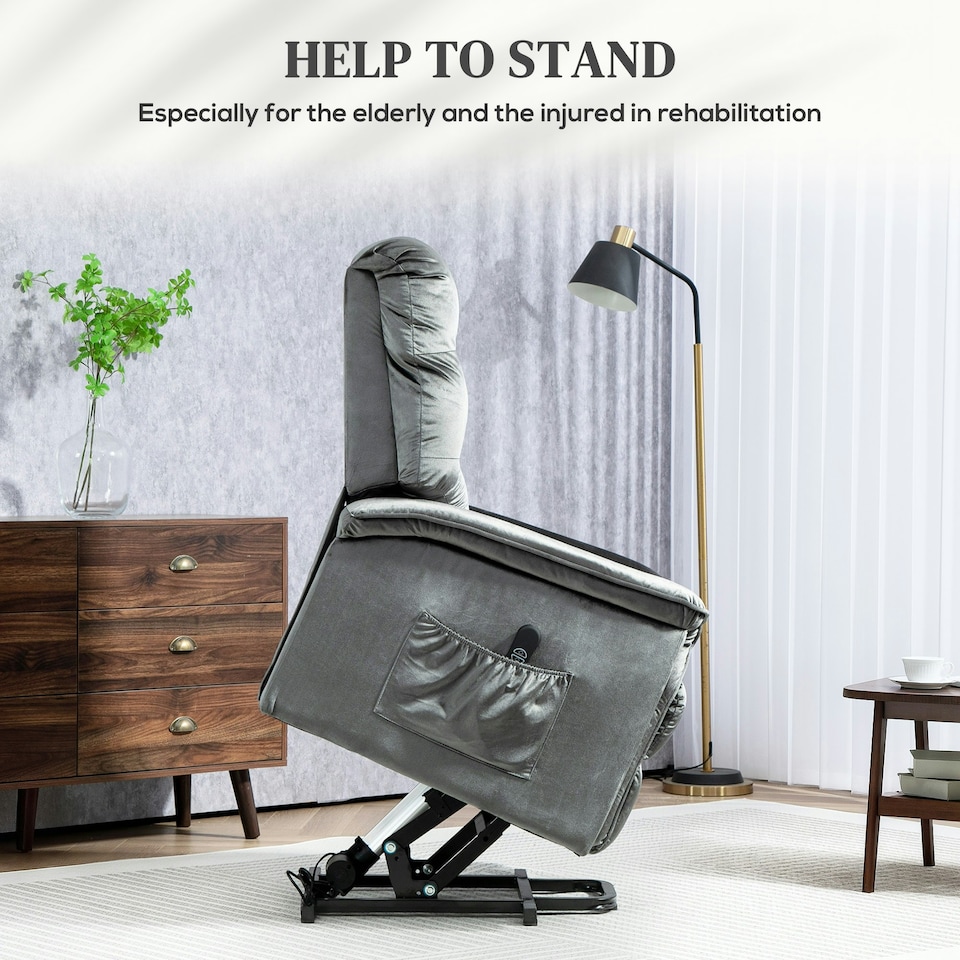 image 1 of HOMCOM Power Lift Recliner Chair for Elderly w/ Remote Control, Dark Grey | Grey