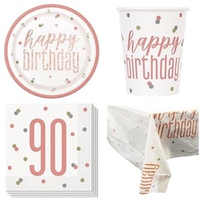 Rose Gold Glitz 90th Birthday 8 Person Value Party Pack