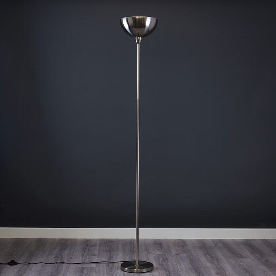 image 1 of ValueLights Forseti Brushed Silver Floor Lamp & Bulb | Silver