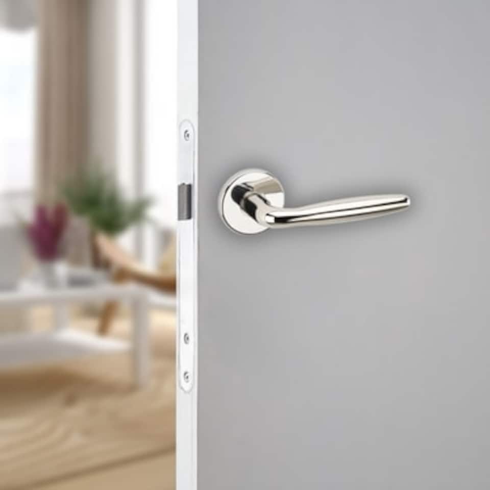 image 1 of Polished Nickel URFIC Rouen Lever Door Handles | Red | Pink | 4