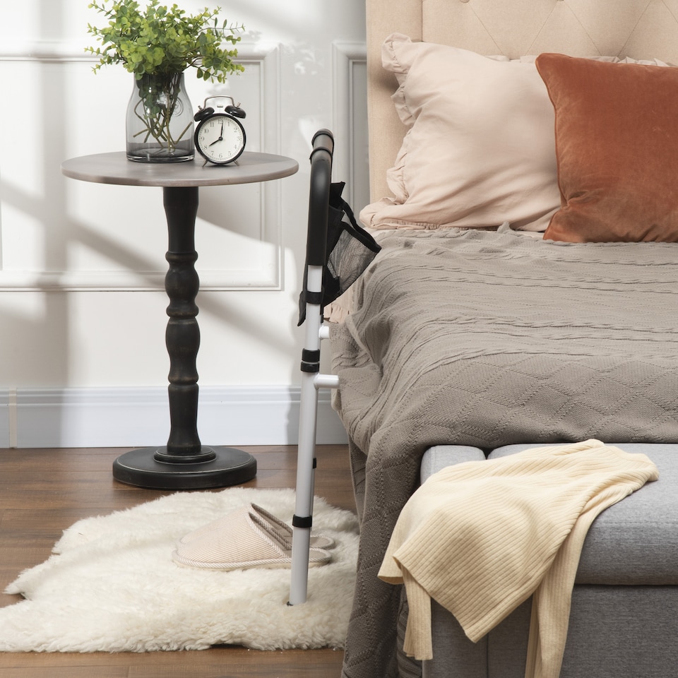 image 1 of HOMCOM Safety Bed Rail, Height Adjustable Bed Assist Rail with Storage Pocket, Grab Bar for Disabled and Senior, White