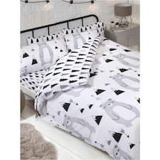 PriceRightHome Scandi Bear Duvet Cover Set - Grey/Black/White - Double Grey | Double
