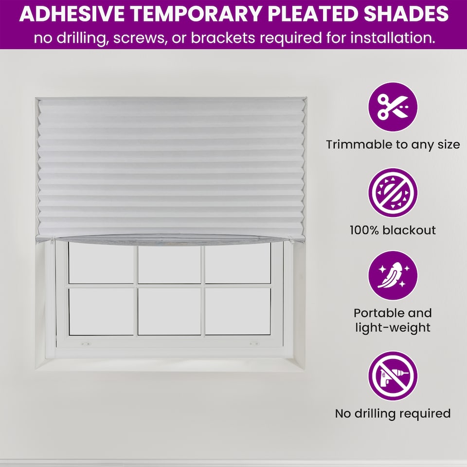 image 1 of 130cm Stick on Blackout Pleated Blind 150cm Drop