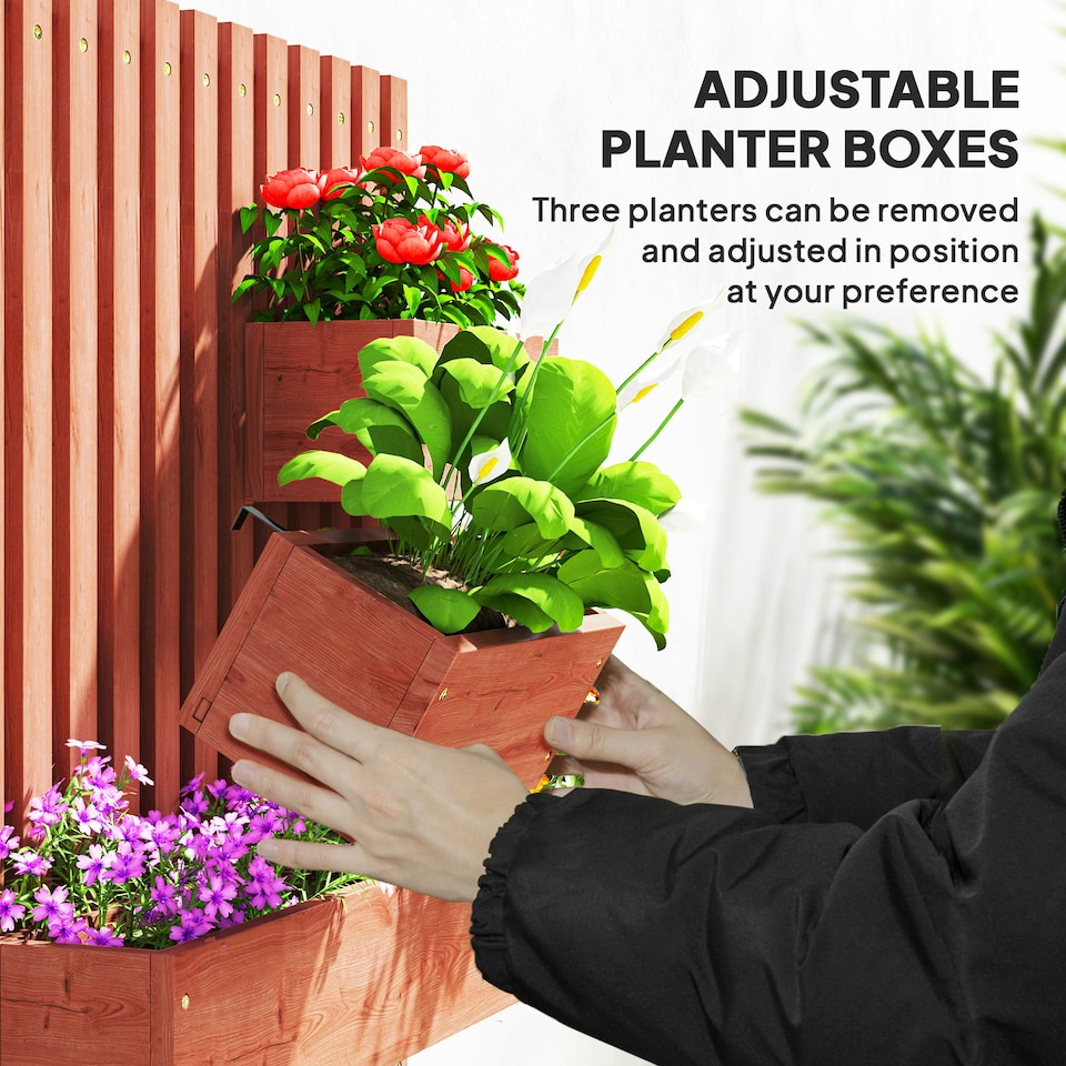 image 1 of Outsunny Wooden Garden Planters with Trellis Wall-mounted Raised Bed Brown