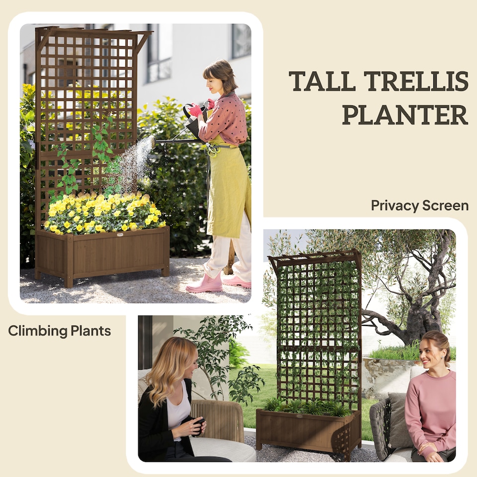 image 1 of Outsunny Wood Planter with Trellis for Climbing Plants Vines Planter Box Brown