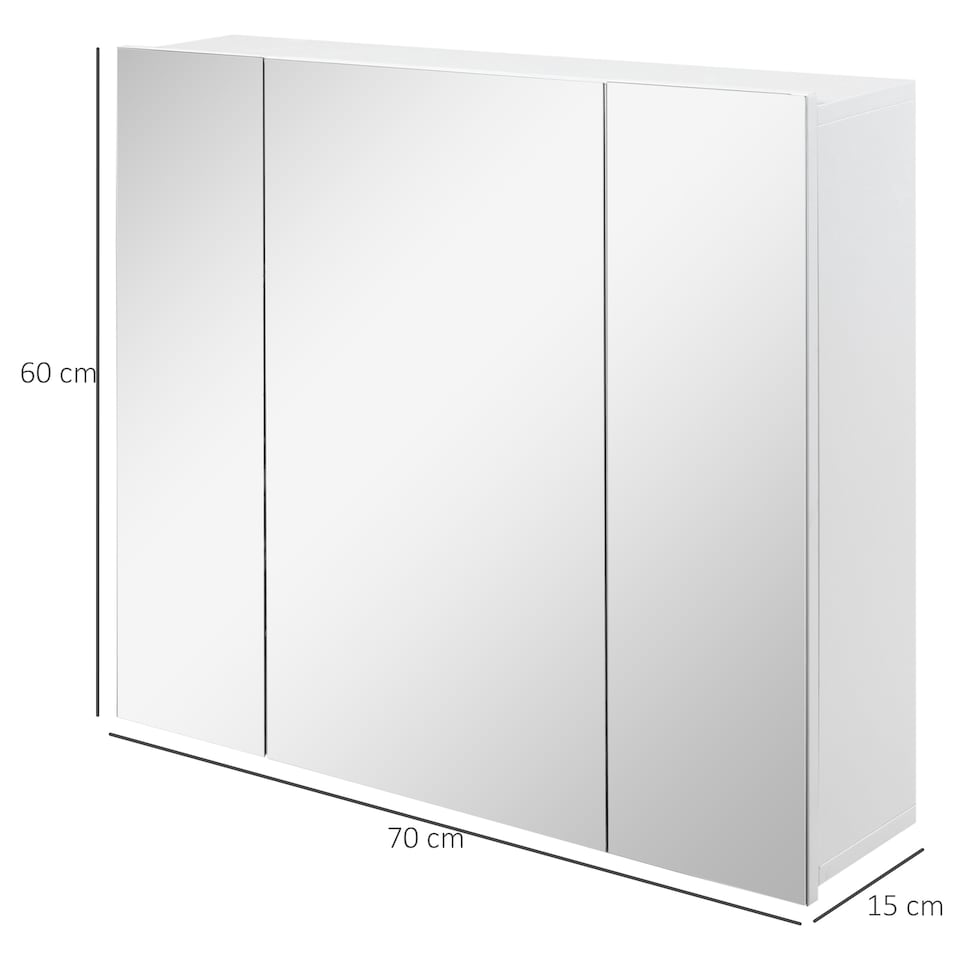 image 1 of kleankin Bathroom Medicine Cabinet with Mirror, Wall Mounted Bathroom Mirror Cabinet with 3 Doors, Adjustable Shelves, White | White | White