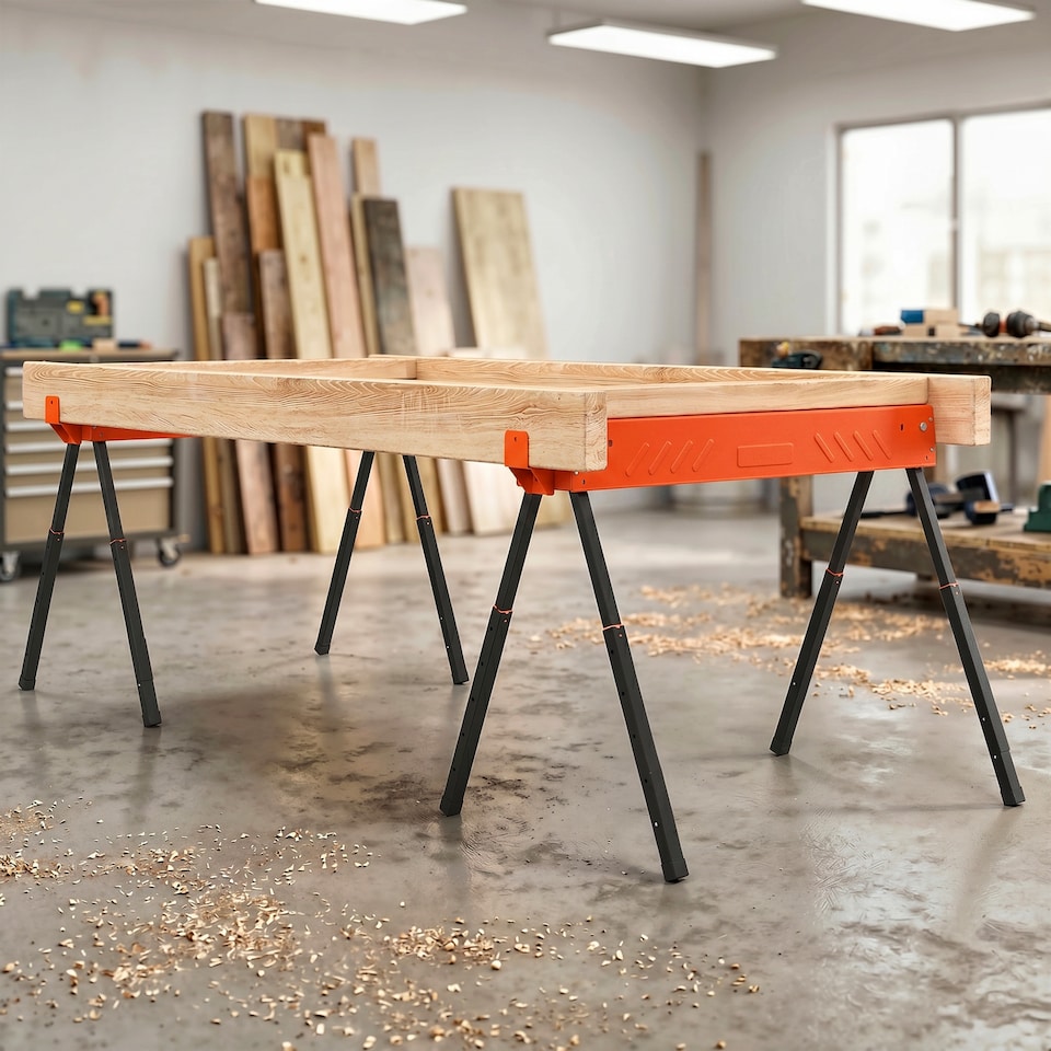 image 1 of HOMCOM Saw Horses Twin Pack, Sawhorses with Height Adjustable Legs, Orange