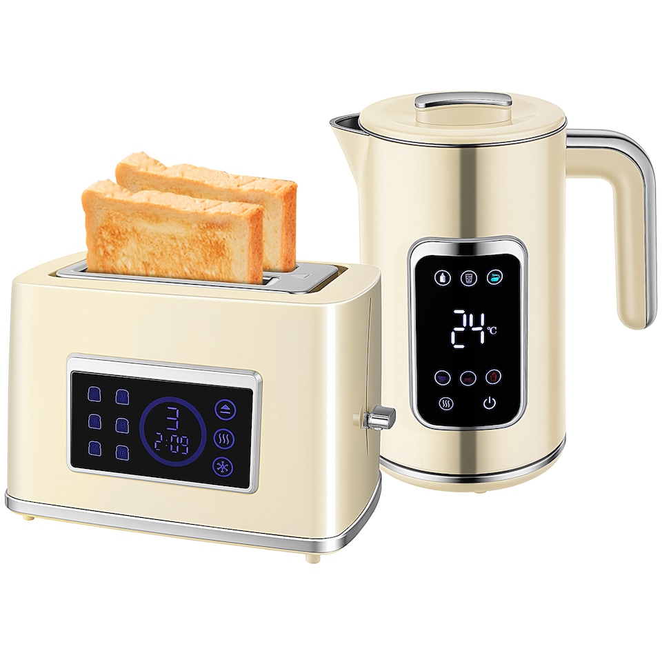 image 1 of HOMCOM 1.7L 3000W Boil Kettle and Toaster Set | Cream