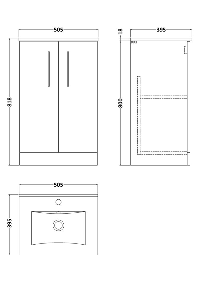 image 1 of Balterley Modern Bathroom 2 Soft Close Door & Minimalist Floor Standing Vanity Unit Basin | Grey | Soft Black | 815 x 500 x 390mm