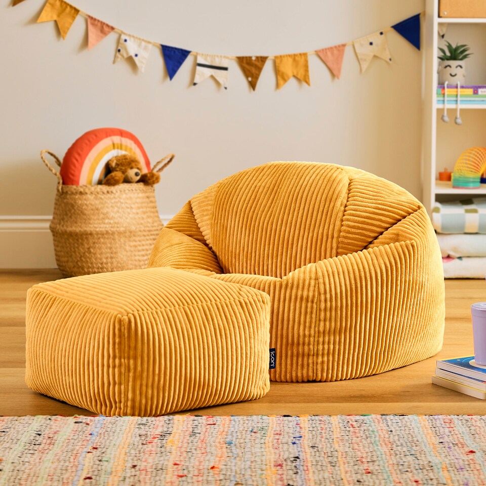 image 1 of icon Kids Kingston Cord Classic Bean Bag and Mini Square Footstool, Ochre