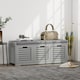 image 2 of HOMCOM Shoe Bench, Linen-look Shoe Storage Bench with 3 Drawers, Removable Seat Cushion and Slatted Doors for Hallway Entryway, Grey | Grey