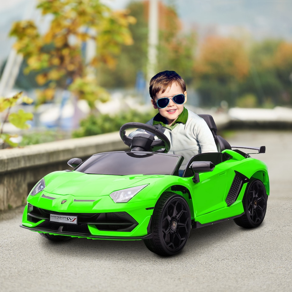 image 1 of HOMCOM Electric Car for Kids Lamborghini Aventador Licensed with Remote Control, 12V Powered Kids' Electric Ride-on with Butterfly Doors, Auxiliary wheels, Music, Horn, Suspension - Green