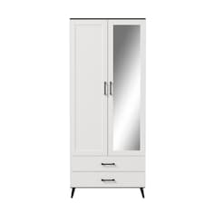 2-Door 2-Drawer Mirror Wardrobe with Legs | Black | Black & White | 55 x 9.5 x 149 | 1