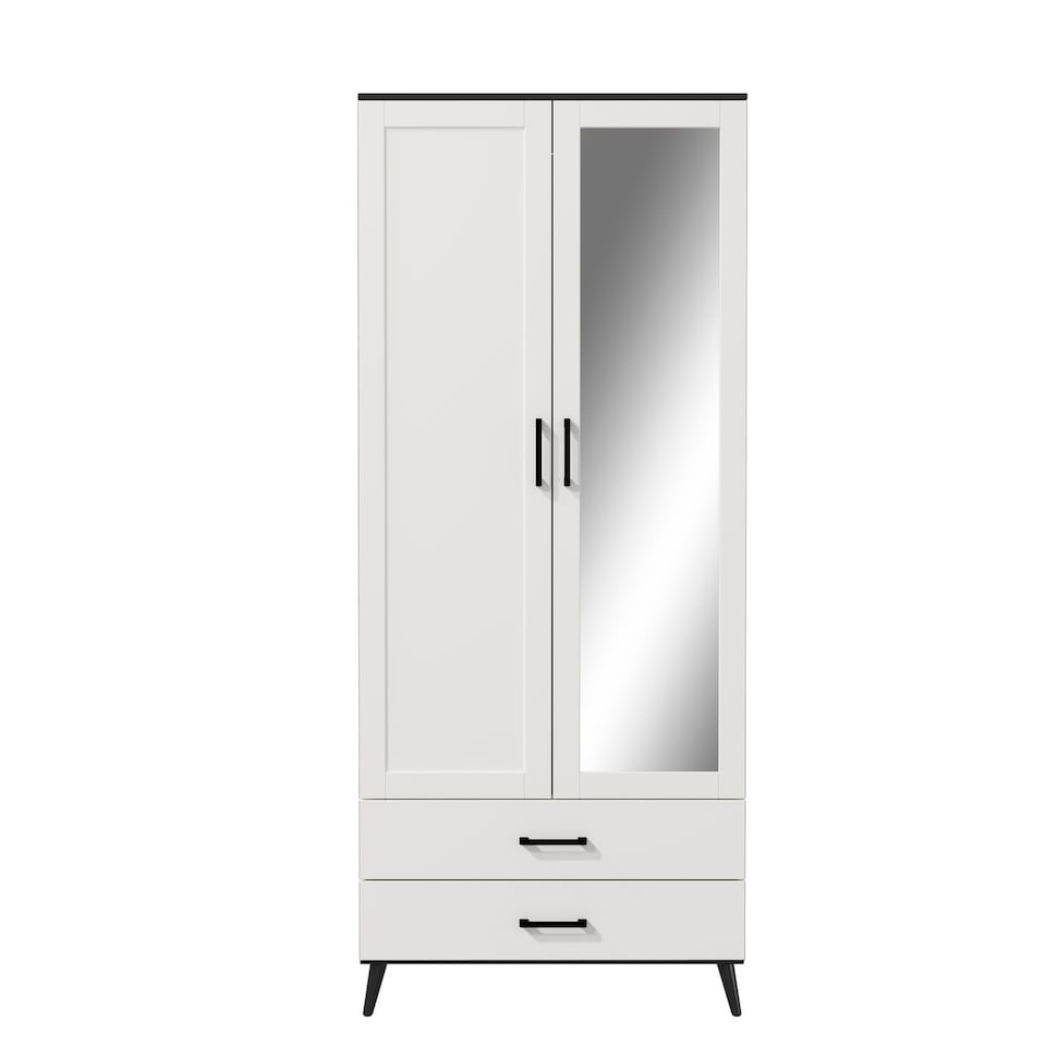image 1 of 2-Door 2-Drawer Mirror Wardrobe with Legs | Black | Black & White | 55 x 9.5 x 149 | 1
