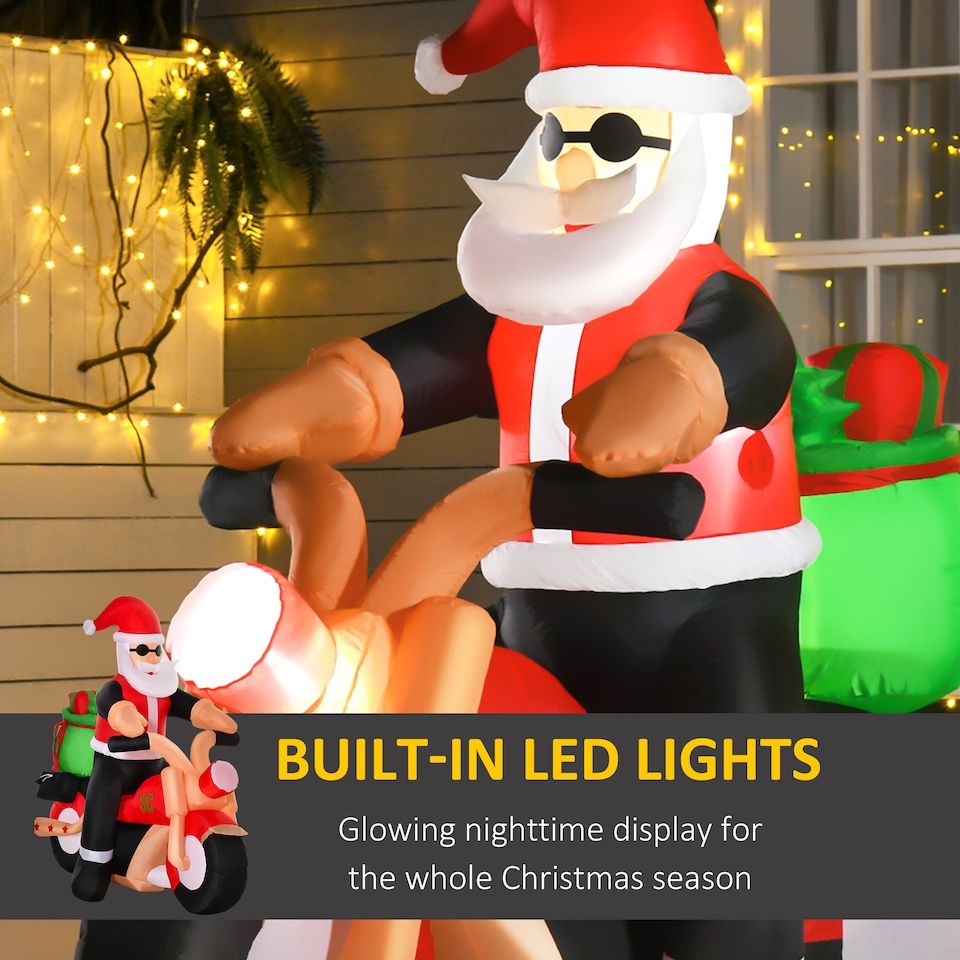 image 1 of HOMCOM 5.5ft Light-Up Inflatable Santa Claus Riding a Bike Decoration for Lawn