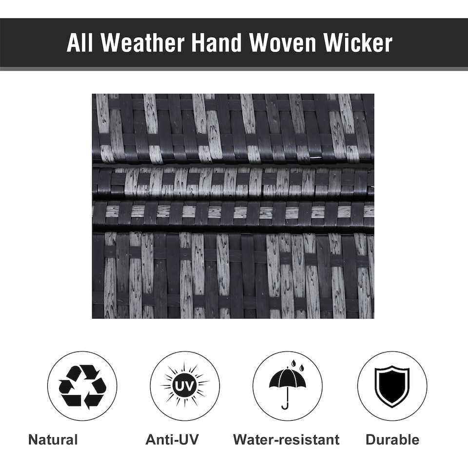 image 1 of Outsunny Double Rattan Sun Lounger, Garden Daybed with 5-Level Adjustable Backrest, Outdoor Lounge Sunbed with Cushion and Pillows, 2 Seater Wicker Patio Furniture, Grey