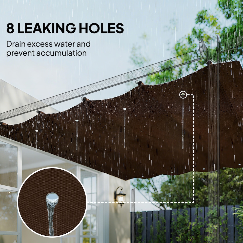 image 1 of Outsunny Retractable Pergola Roof, Sun Shade Cover Top Only, UV30 Protected 2.86 x 2.45 m Replacement Canopy Fabric for 3 x 2 m Pergola Frame, Coffee