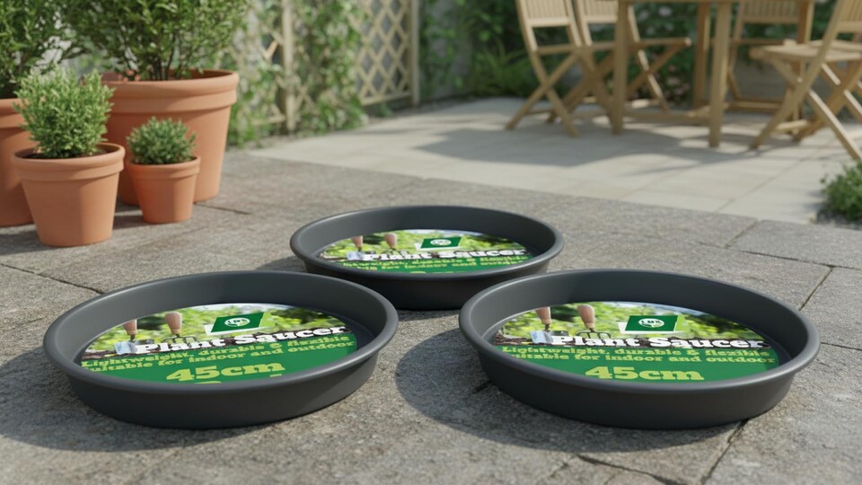 image 1 of Pack of 3 45cm Extra Large Plant Pot Saucers Black Heavy Duty Greenhouse Large Container Drip Trays Deep Dish