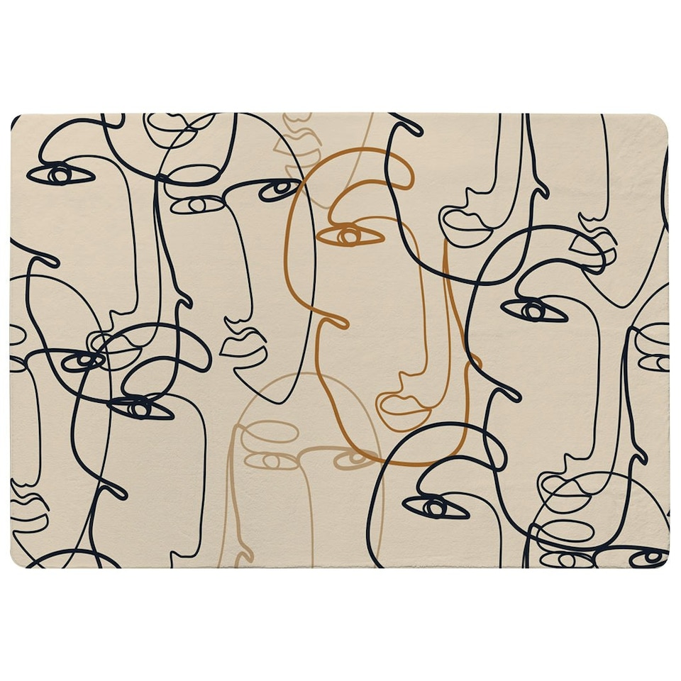 image 1 of Continuous line drawing of faces (Rug) Cream | XL