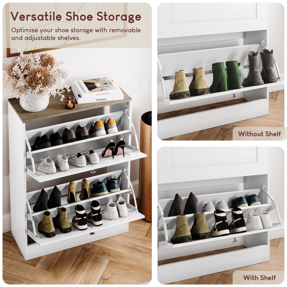 image 1 of Vida Designs 2 Drawer Compact Shoe Cabinet Hallway Home Entrance Storage Unit - White & Oak