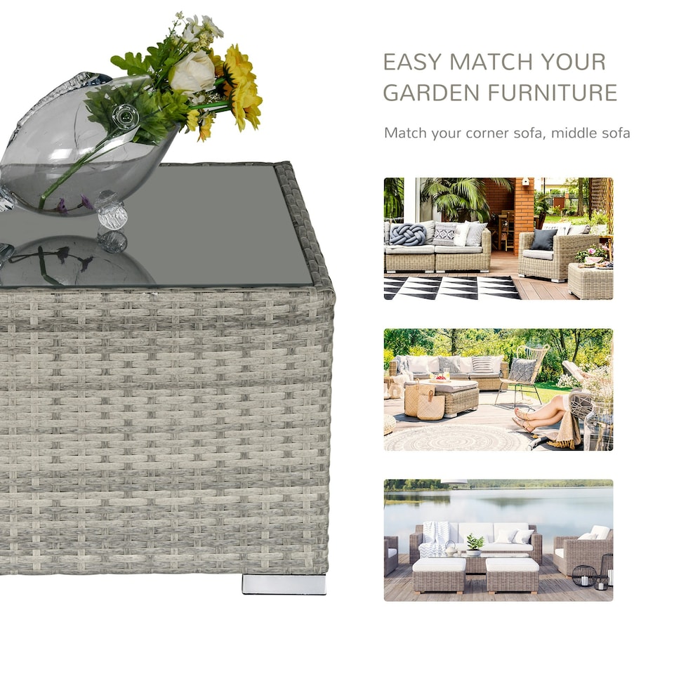 image 1 of Outsunny Patio Wicker Coffee Table w/ Glass Top Suitable for Garden Backyard