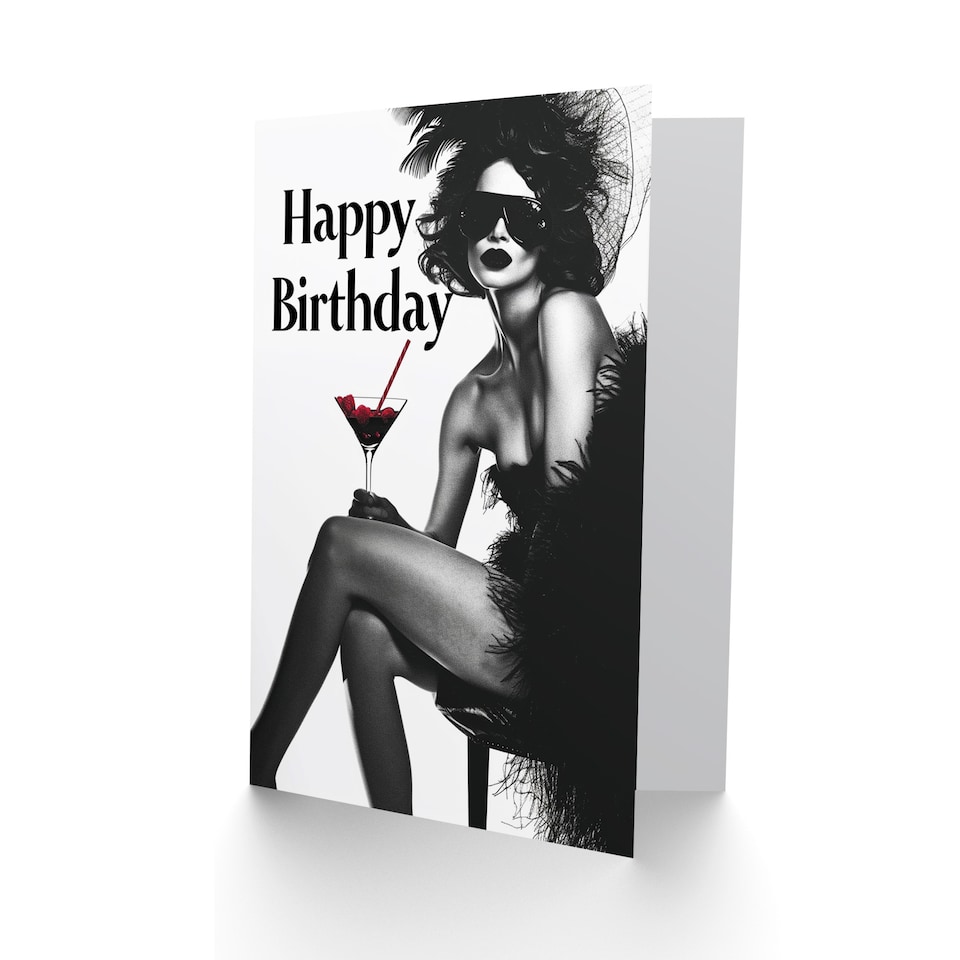 image 1 of Burlesque Showgirl Birthday Card Cocktail Illustration for Her