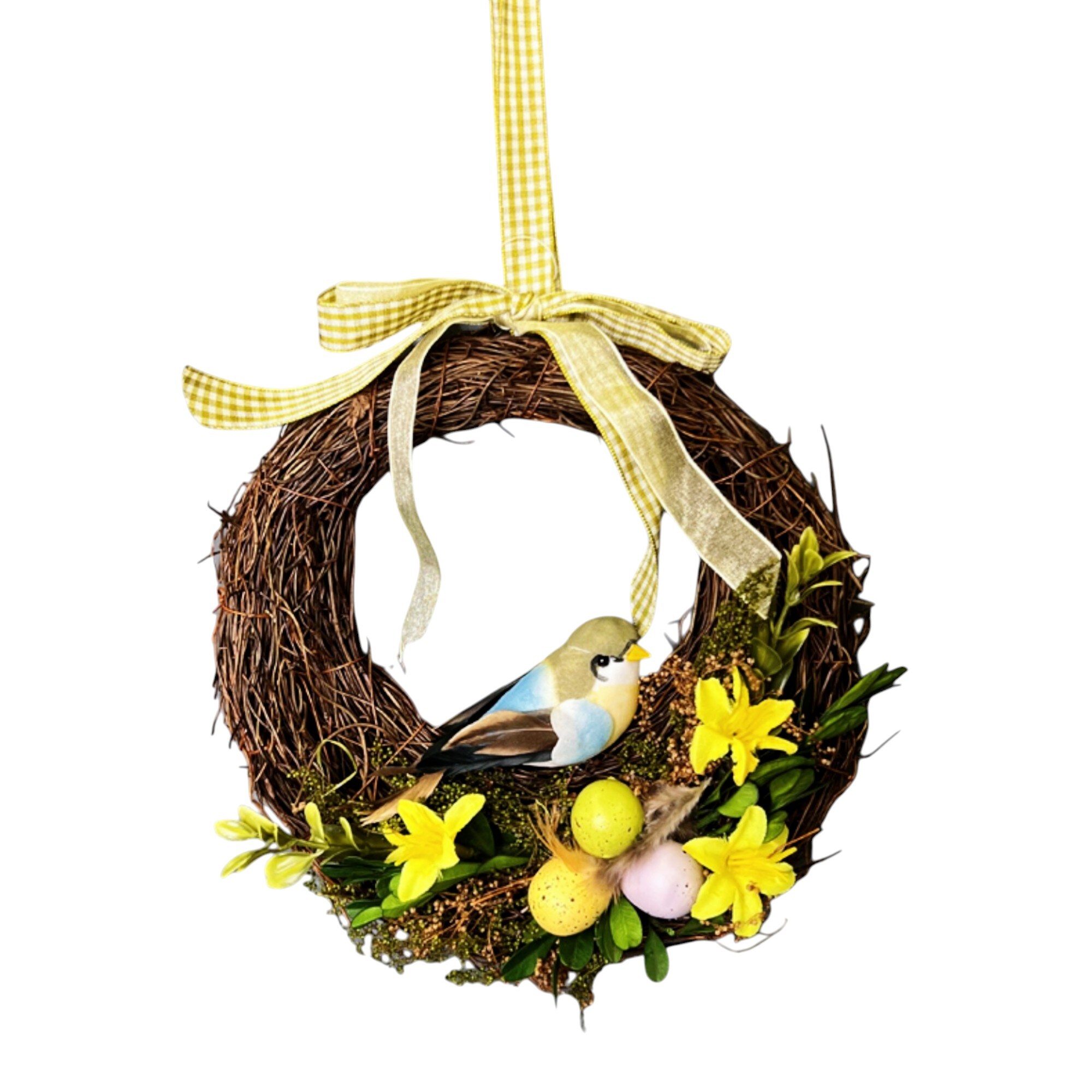 Four Candle Rustic Bird Decorative Wreath - 20cm in Brown