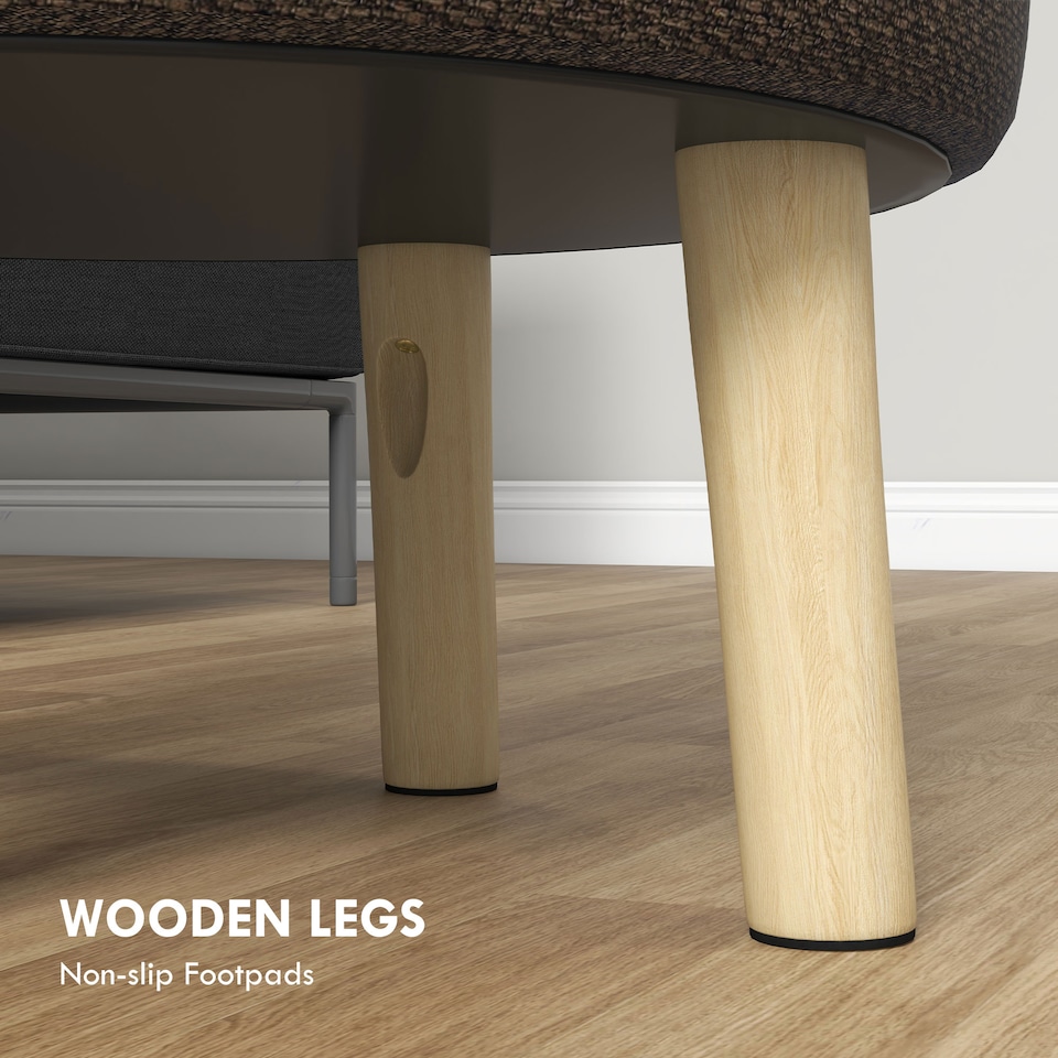 image 1 of HOMCOM Round Storage Stool, Linen Fabric Upholstered Foot Stool with Removable Top, Padded Seat, Hidden Space and Wooden Legs for Living Room, Brown