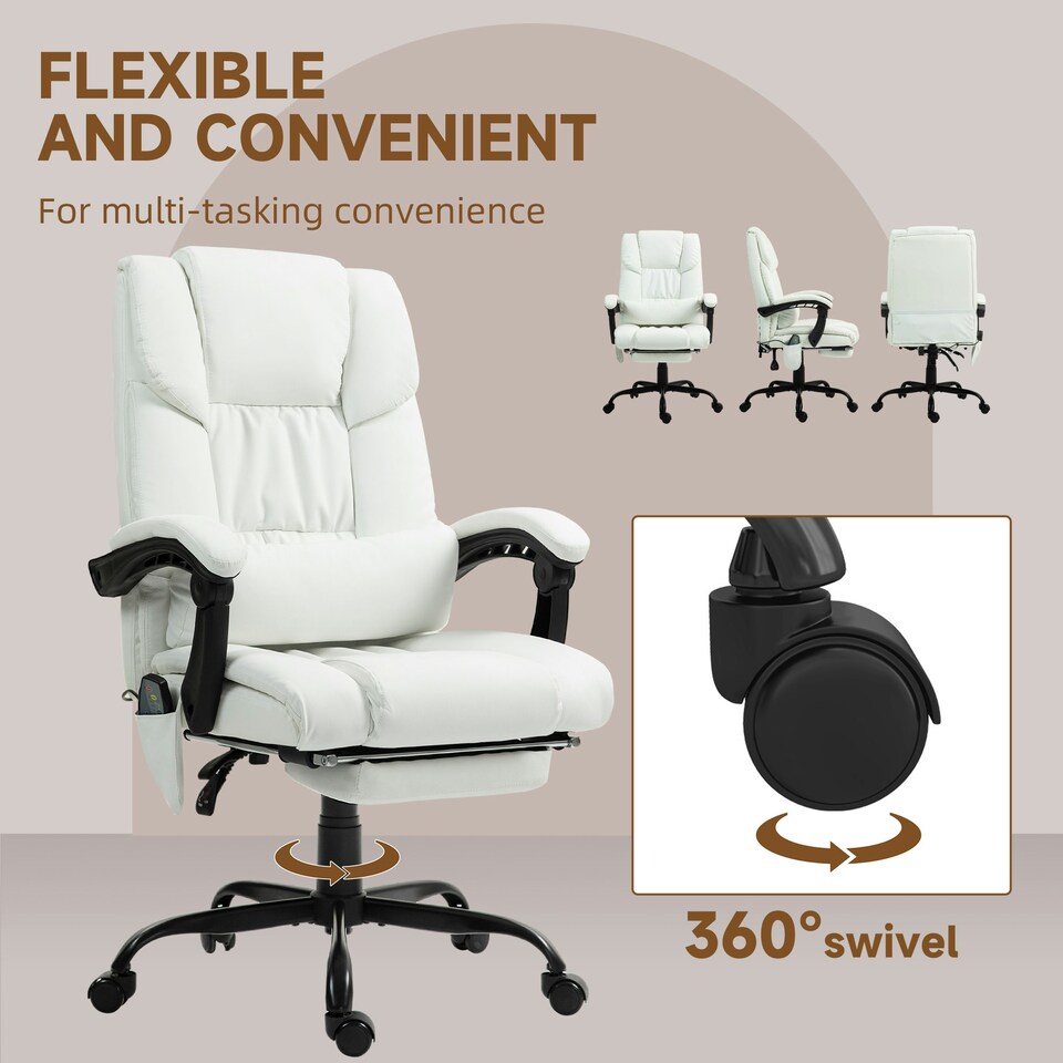 image 1 of Vinsetto PU Massage Office Chair Height Adjustable Computer Chair White