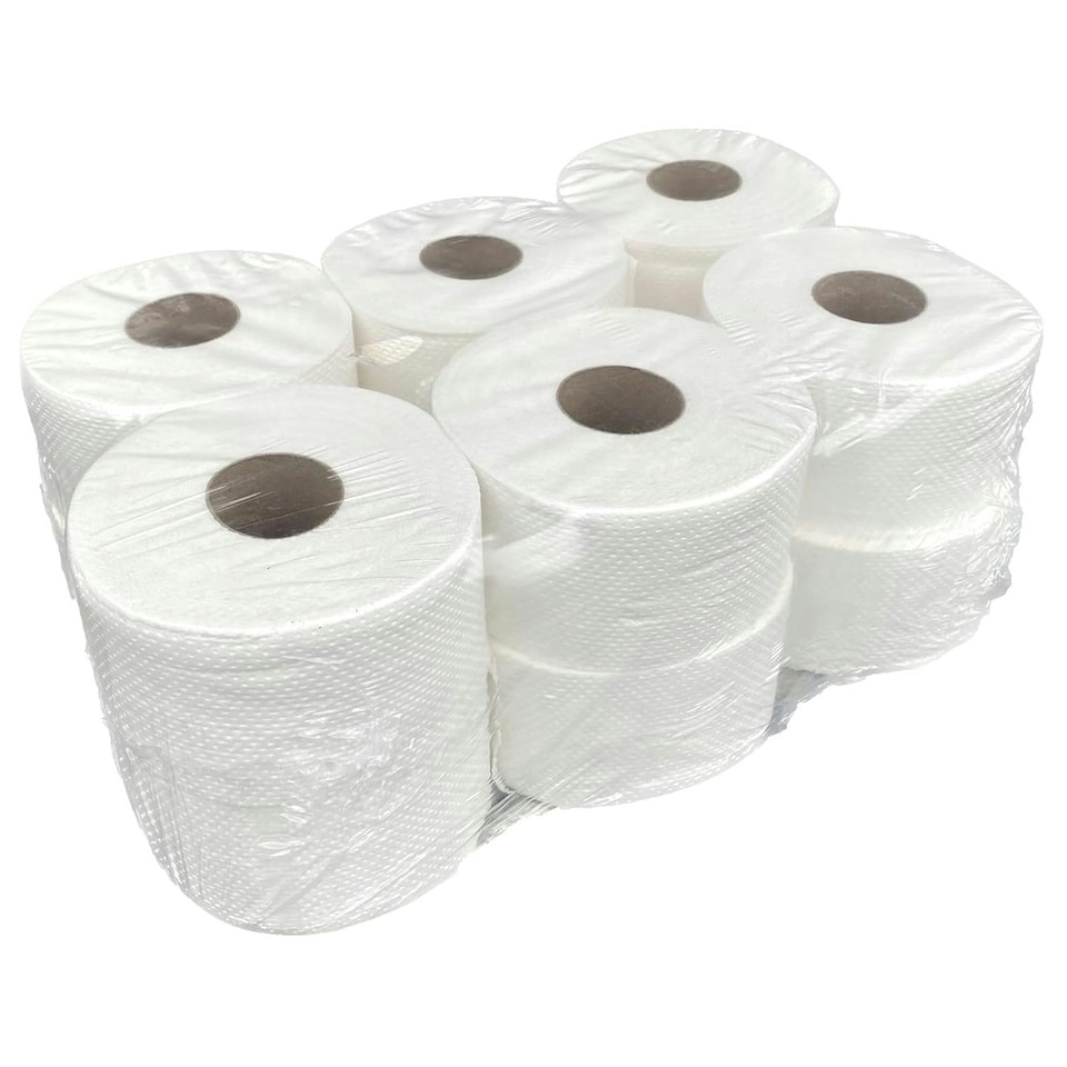 image 1 of Pack Of 6 Highly Absorbent White Embossed 2ply Centre Feed Paper Rolls