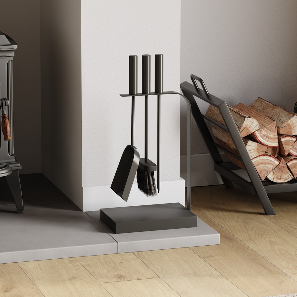 image 1 of Fire Vida 4 Piece Aston Companion Set Fireside Fireplace Accessory, Black
