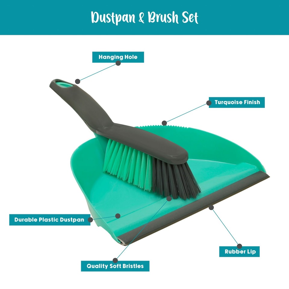 image 1 of JVL Dustpan and Bristle Brush Set, Turquoise