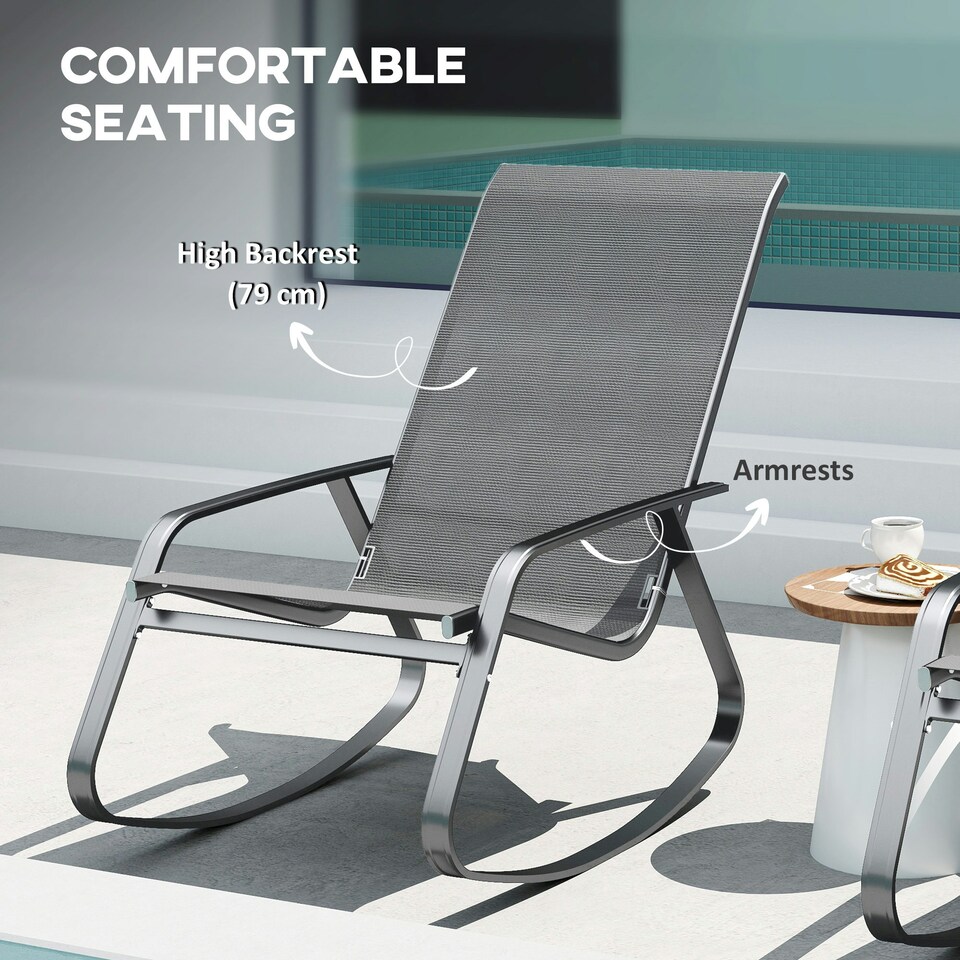image 1 of Outsunny Garden Rocking Chairs with Armrests, High Back, Grey