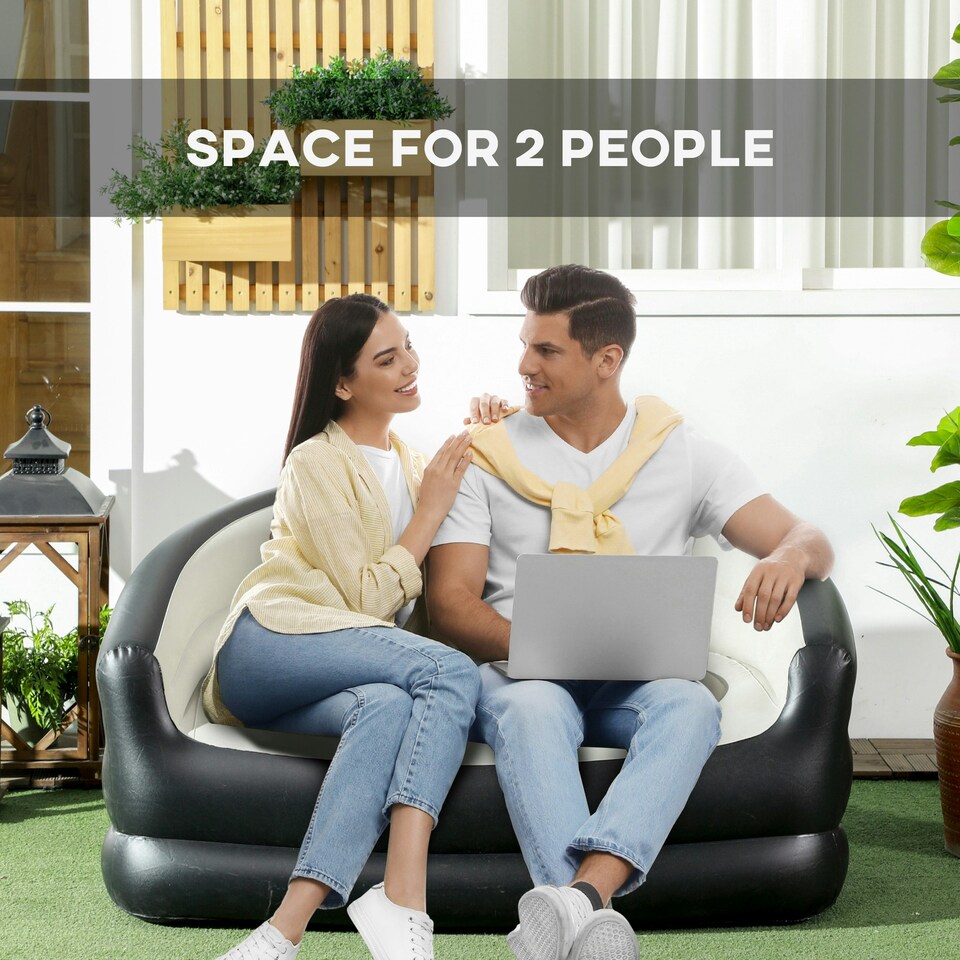 image 1 of Outsunny 2-Person Inflatable Sofa, Plush Fabric, Grey Grey | Grey