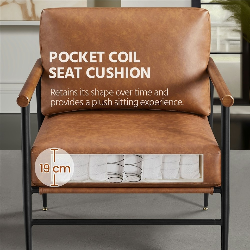 image 1 of Yaheetech PU Leather Accent Chair with Back Pillow Cushion | Brown | Retro Brown