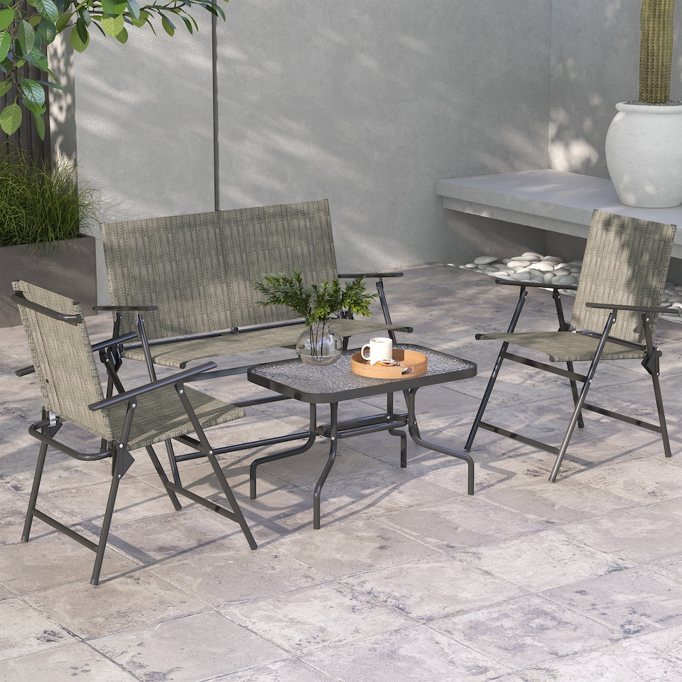 image 1 of Outsunny Patio Furniture Set, Garden Set w/ Table, Foldable Chairs, a Loveseat