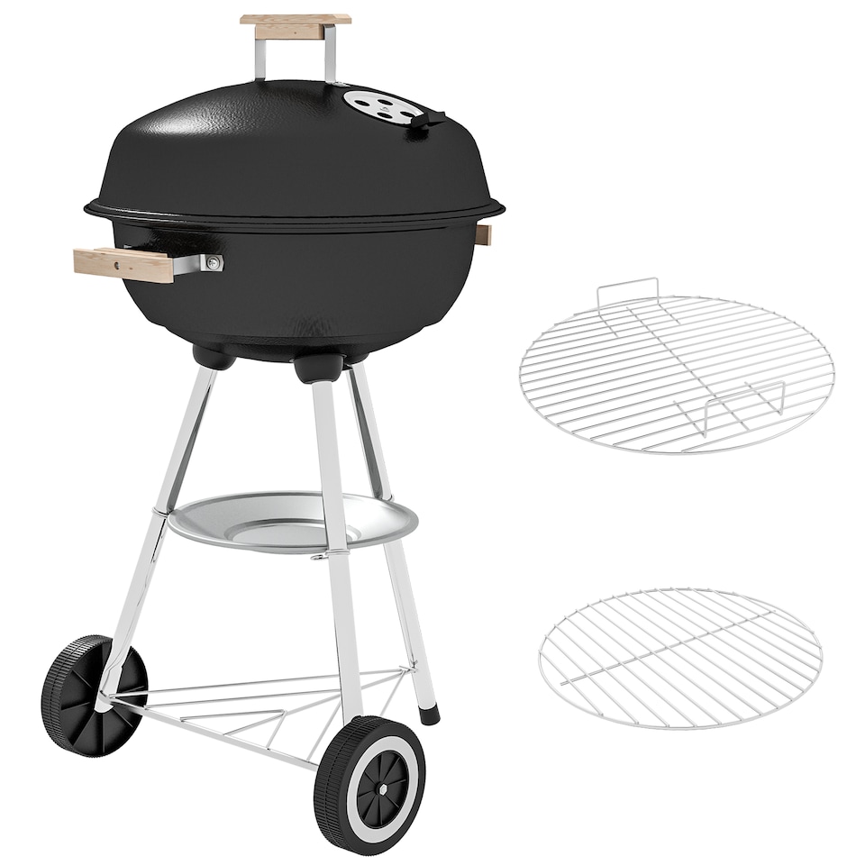 image 1 of Outsunny Portable Round Kettle Charcoal Grill BBQ Smoker with Lid Outdoor Heat Control Party Patio Barbecue Garden