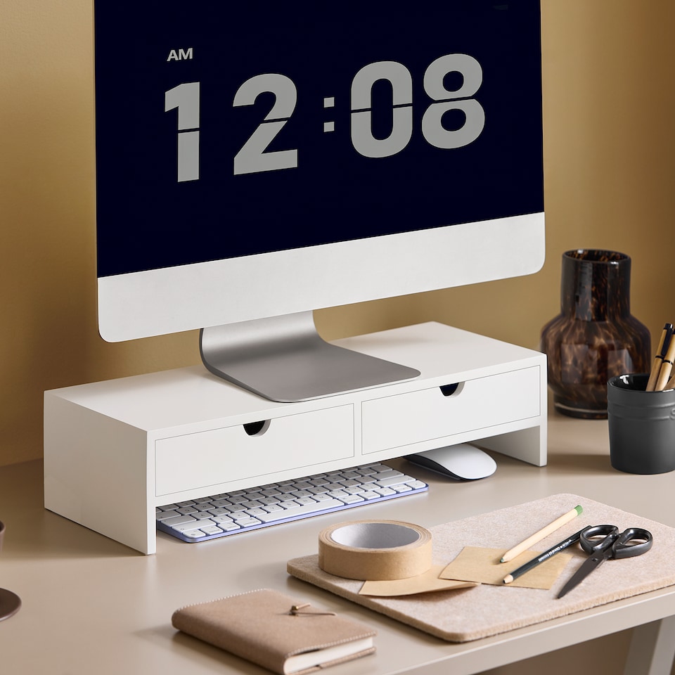 image 1 of SoBuy BBF02-W,Computer Monitor Stand Monitor Riser with 2 Drawers | White | White | 1
