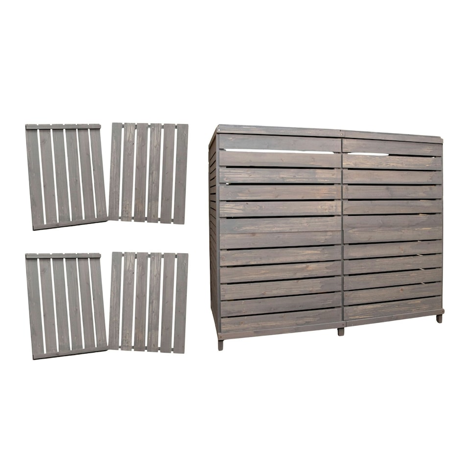image 1 of 1.35m x 1.14m Large Grey Wooden Outdoor Garden Double Wheelie Bin Store Storage for 2 Bins with Back Panels