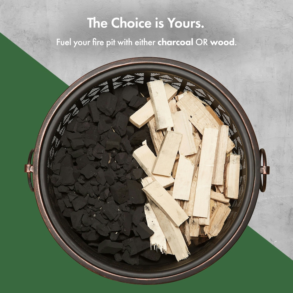 image 1 of VonHaus Fire Pit with Geometric Design Use Wood or Charcoal
