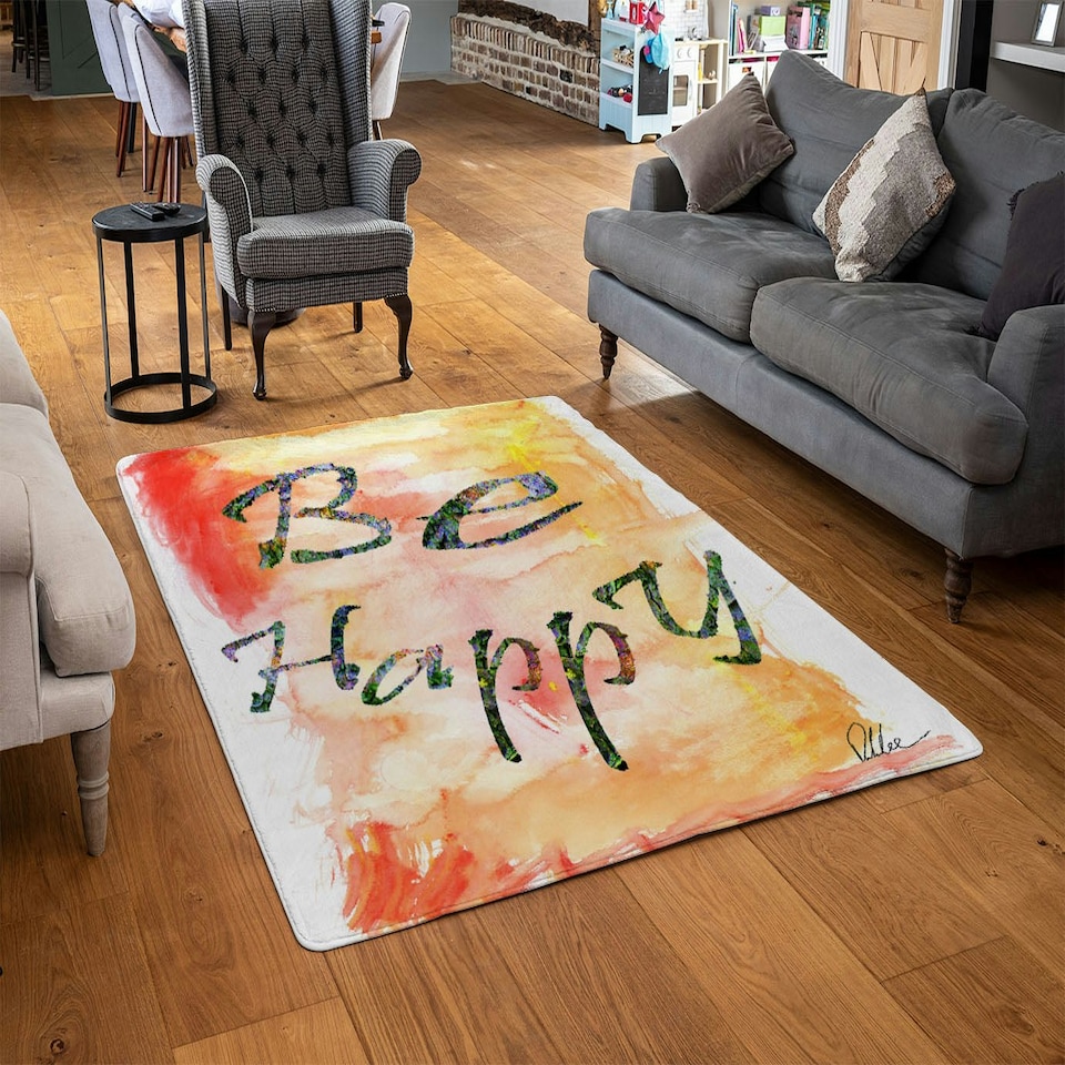 image 1 of Be Happy (Rug) Orange | Small: 60x110cm