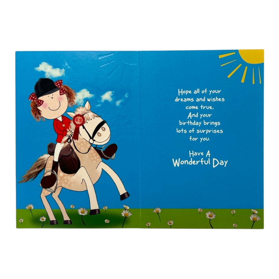 image 1 of Age 7 Juvenile Girl Riding a Horse Birthday Card