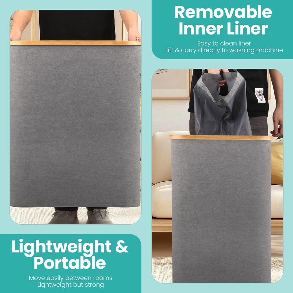 image 1 of 140L Foldable Laundry Basket with Lid, Polyester Clothes Hamper