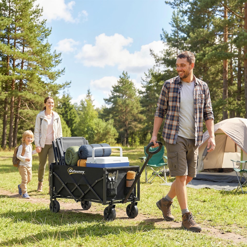 image 1 of Outsunny 60L Festival Trolley on Wheels, Collapsible Wagon Cart | Black | Black | 71 x 45 x 86 cm