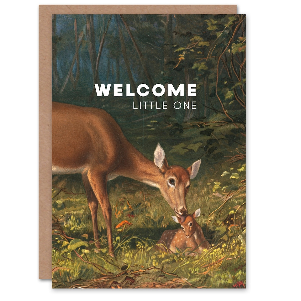 image 1 of Arthur Fitzwilliam Tait New Baby Card Maternal Love Doe and Fawn