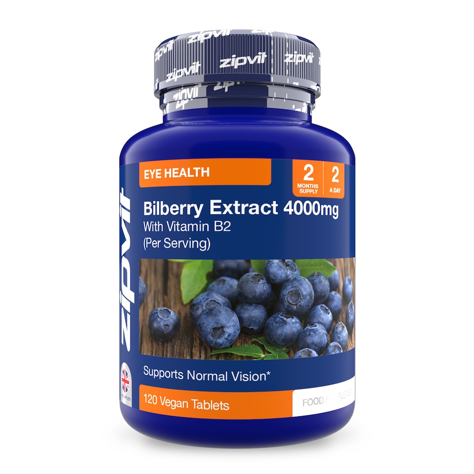 image 1 of Zipvit Bilberry 4000mg with Vitamin B2, Eye Health & Vision Support, 120 Vegan Tablets, 2-Month Supply